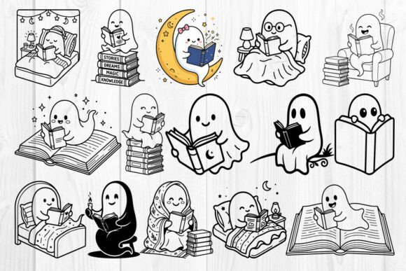 Download Ghost Reading Books SVG Bundle - Premium Resources