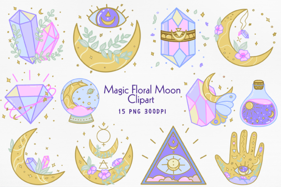 Download Magic Floral Moon Mystical PNG Bundle - Bundle Collection