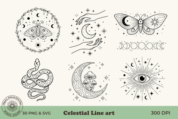 Download Celestial Line Art Bundle - Bundle Collection