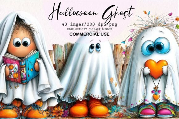 Download Whimsical Halloween Ghost Clipart Bundle - Bundle Collection