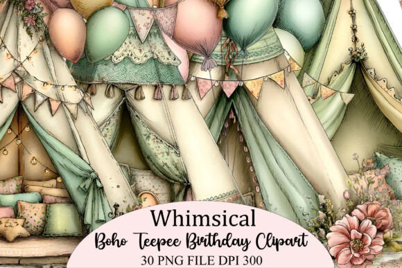 Download Boho Teepee Birthday Clipart PNG Bundle - Bundle Collection