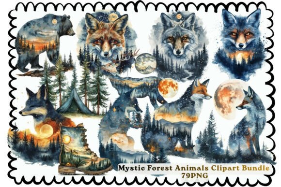 Download Mystic Forest Animals Clipart Bundle PNG - Bundle Collection
