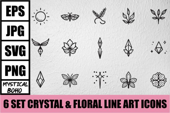 Download Mystical Boho Crystal Line Art Bundle - Bundle Collection