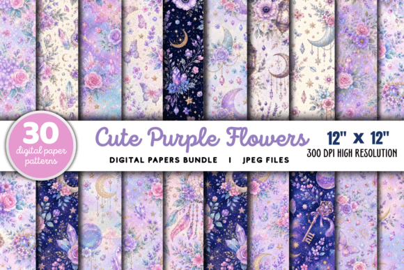 Download Cute Purple Flowers Pattern Bundle - Bundle Collection